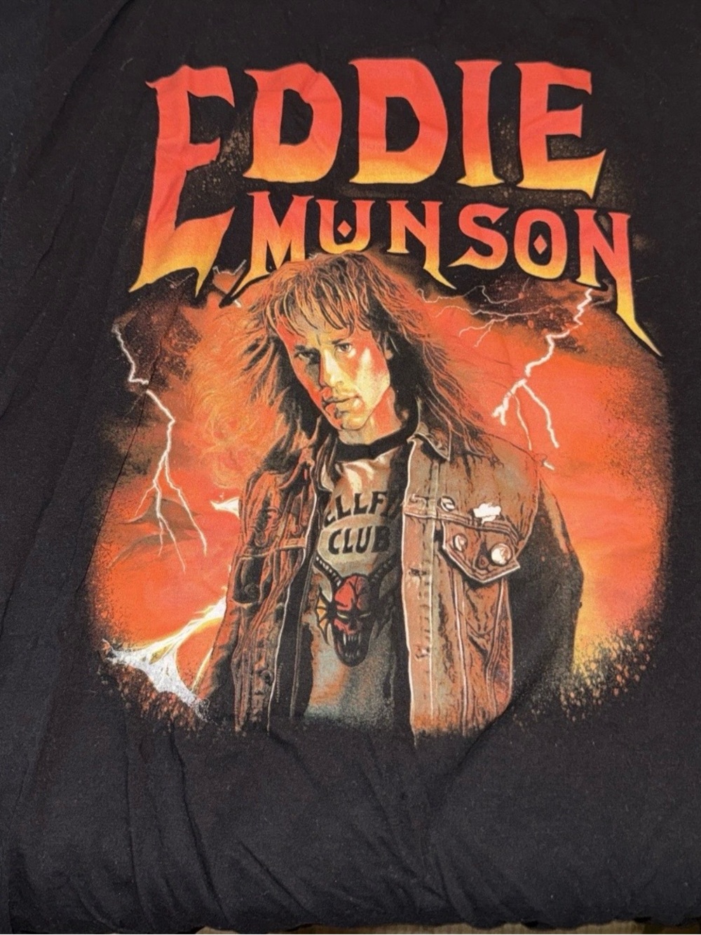 Eddie Munson Graphic Band Tee - Black with Orange Print